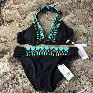 Trina Turk 2-pc black swimsuit, size 8, NWT.